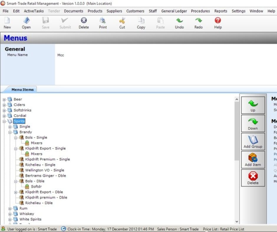 Liquor store counter or aisle for KeyWord POS stock control