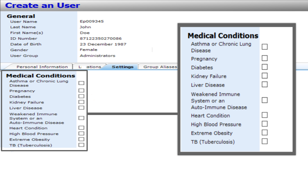 New User Medical Conditions
